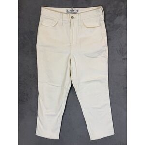 Hollister Jeans Womens 9 White Curvy Ultra High Rise Straight Stretch Raw Hem